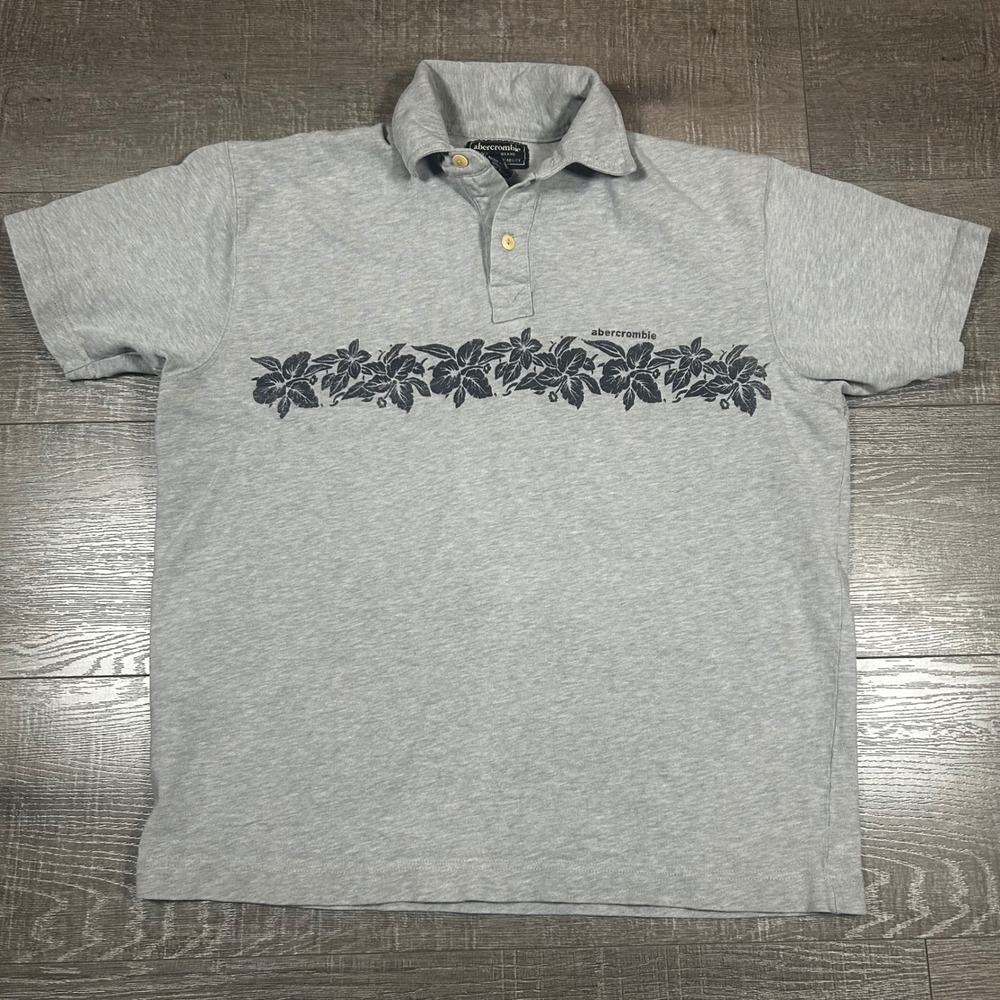 Abercrombie Kids‎ Gray Floral Print Short Sleeve Polo Shirt Size L
